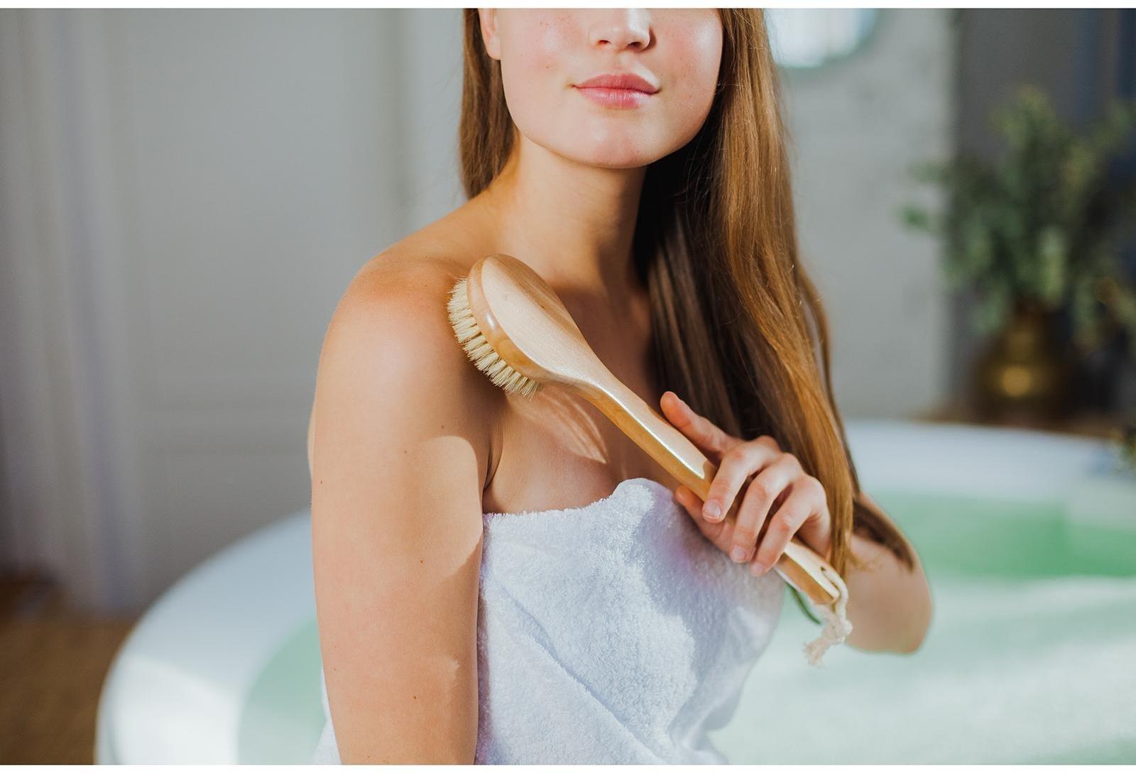 Щётка массажная для тела, с ручкой, натуральная щетина