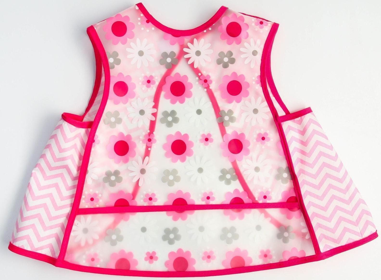 Нагрудник-фартук для кормления «Цветы» непромокаемый на липучке, с карманом