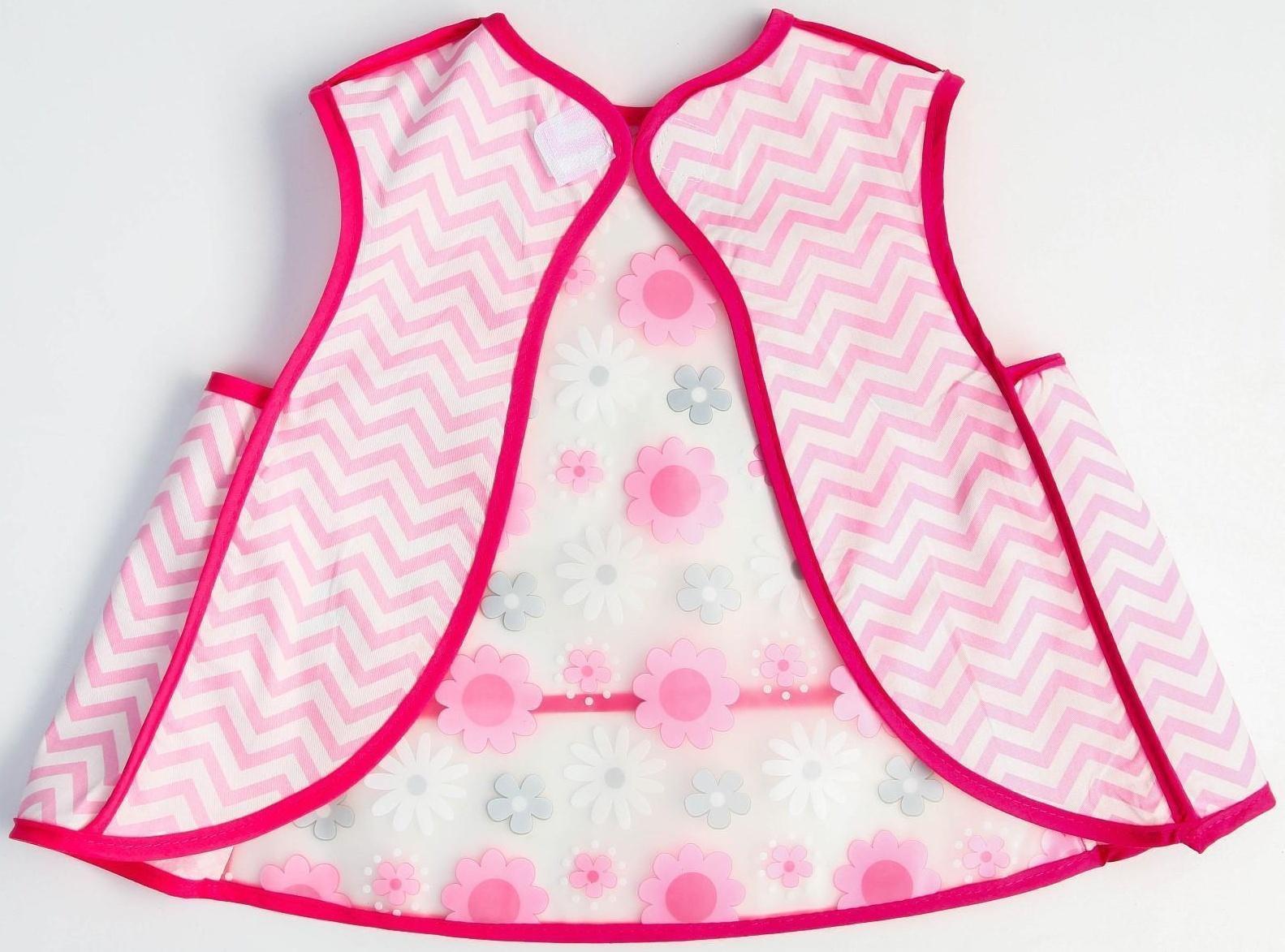 Нагрудник-фартук для кормления «Цветы» непромокаемый на липучке, с карманом