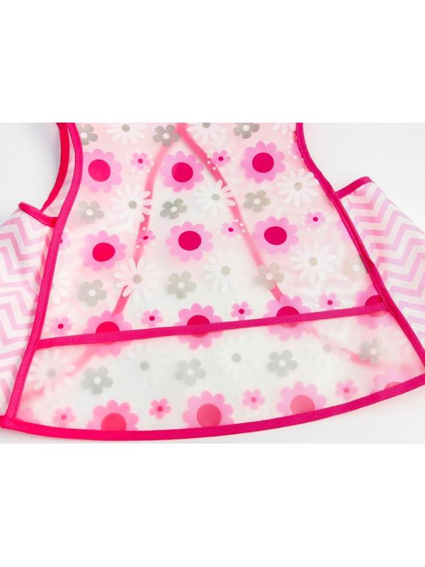 Нагрудник-фартук для кормления «Цветы» непромокаемый на липучке, с карманом