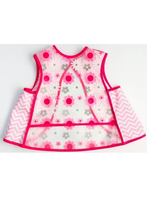 Нагрудник-фартук для кормления «Цветы» непромокаемый на липучке, с карманом