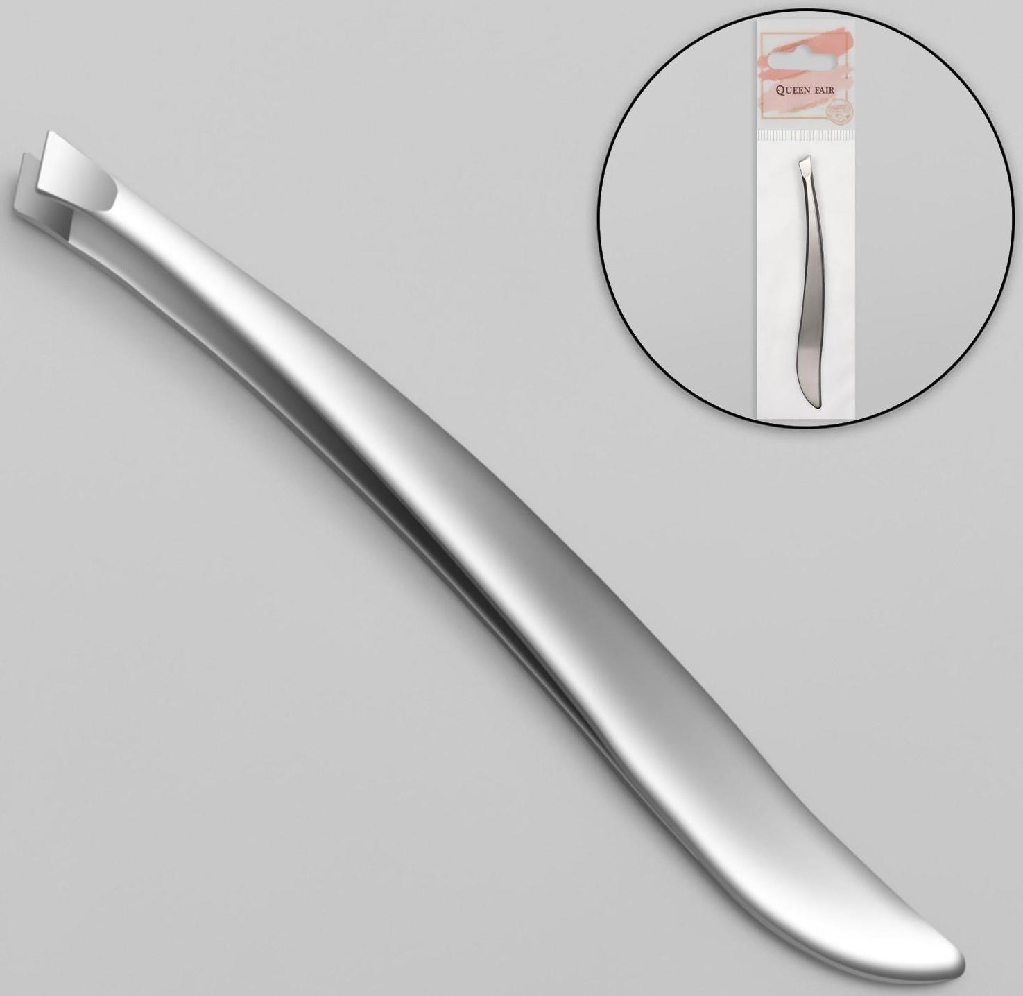 Пинцет скошенный, узкий, 9 см, цвет серебристый