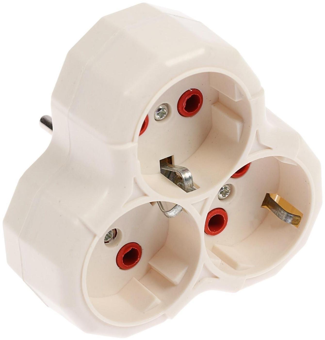 Разветвитель, 3 розетки, 16А, с з/к, белый