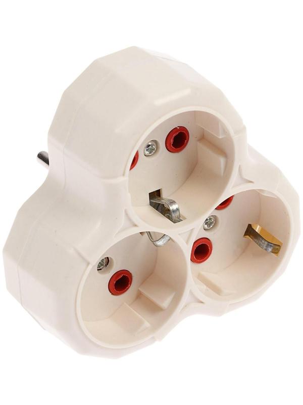 Разветвитель, 3 розетки, 16А, с з/к, белый