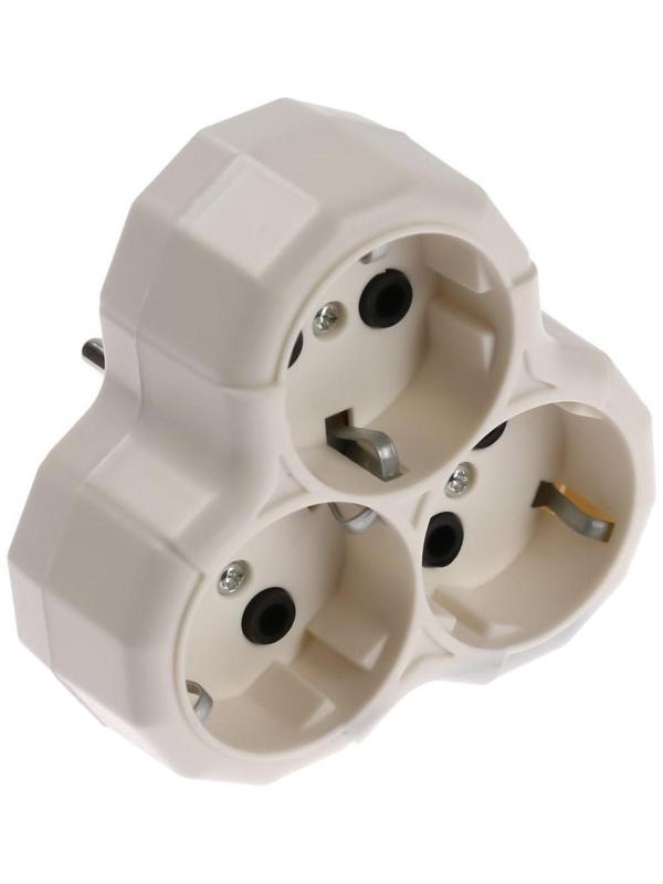 Разветвитель, 3 розетки, 16А, с з/к, белый