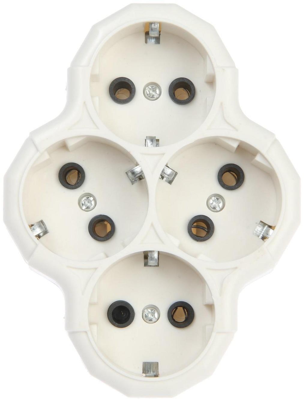 Разветвитель, 4 розетки, 16А, с з/к, белый