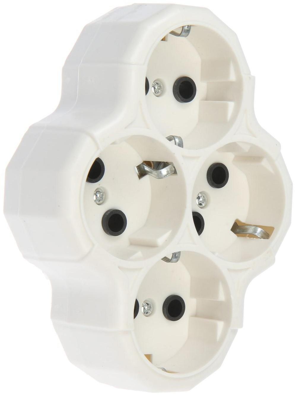 Разветвитель, 4 розетки, 16А, с з/к, белый