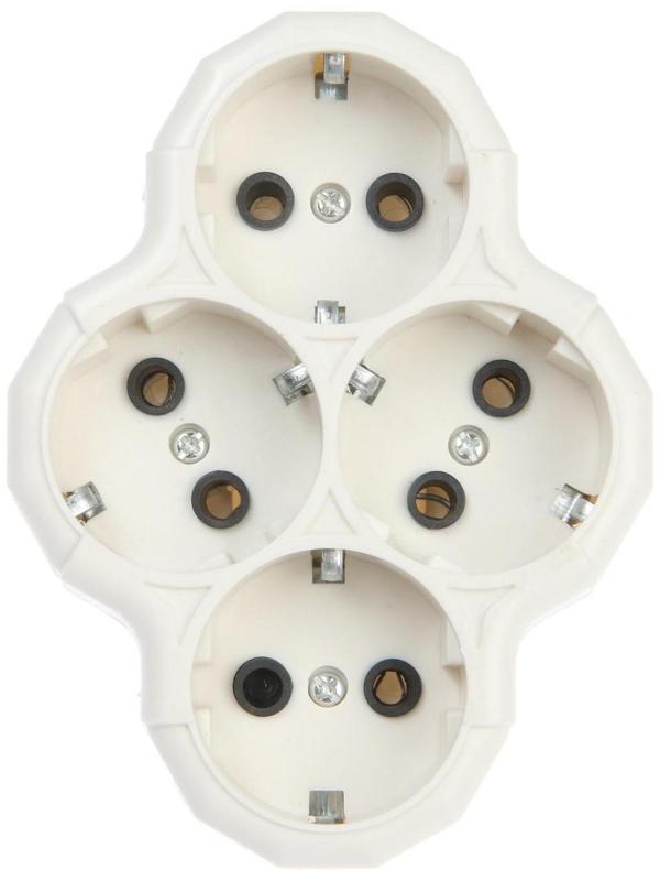 Разветвитель, 4 розетки, 16А, с з/к, белый