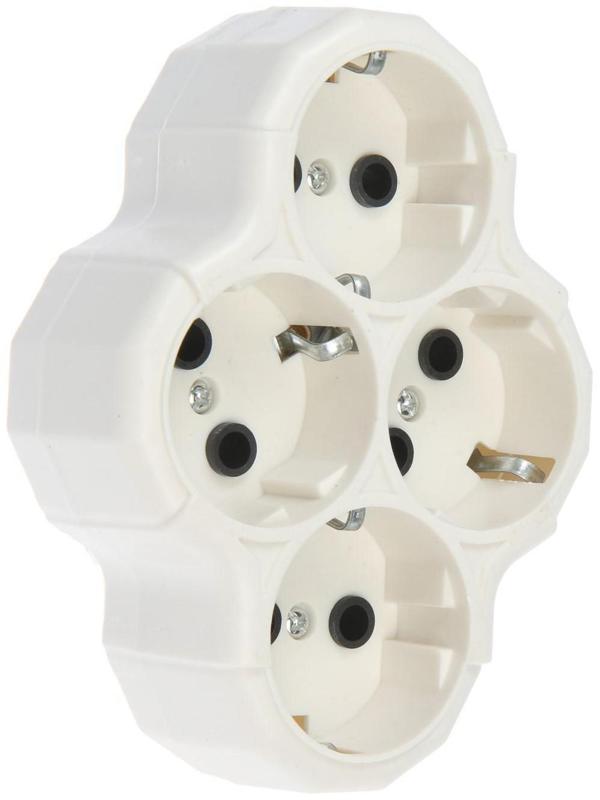 Разветвитель, 4 розетки, 16А, с з/к, белый