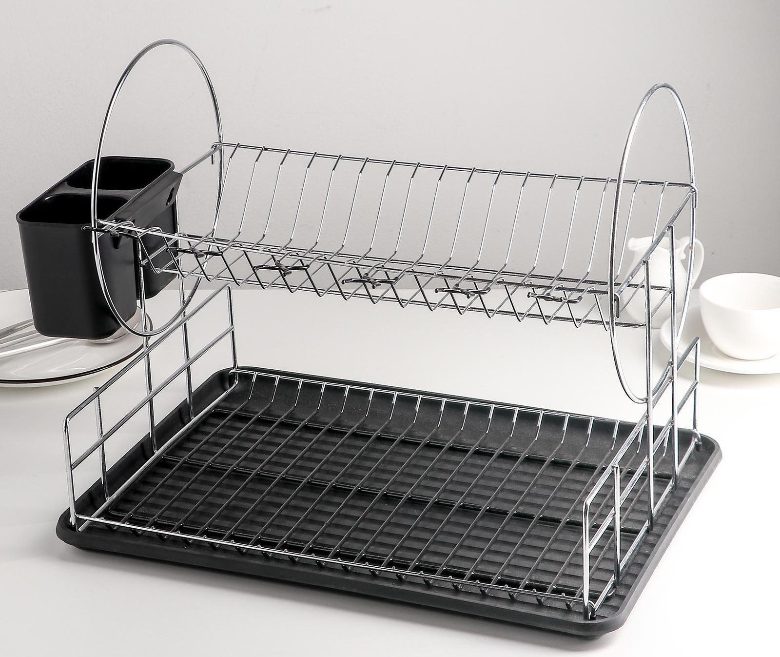 Сушилка для посуды 2-х ярусная, 39×30×32,5, цвет чёрный