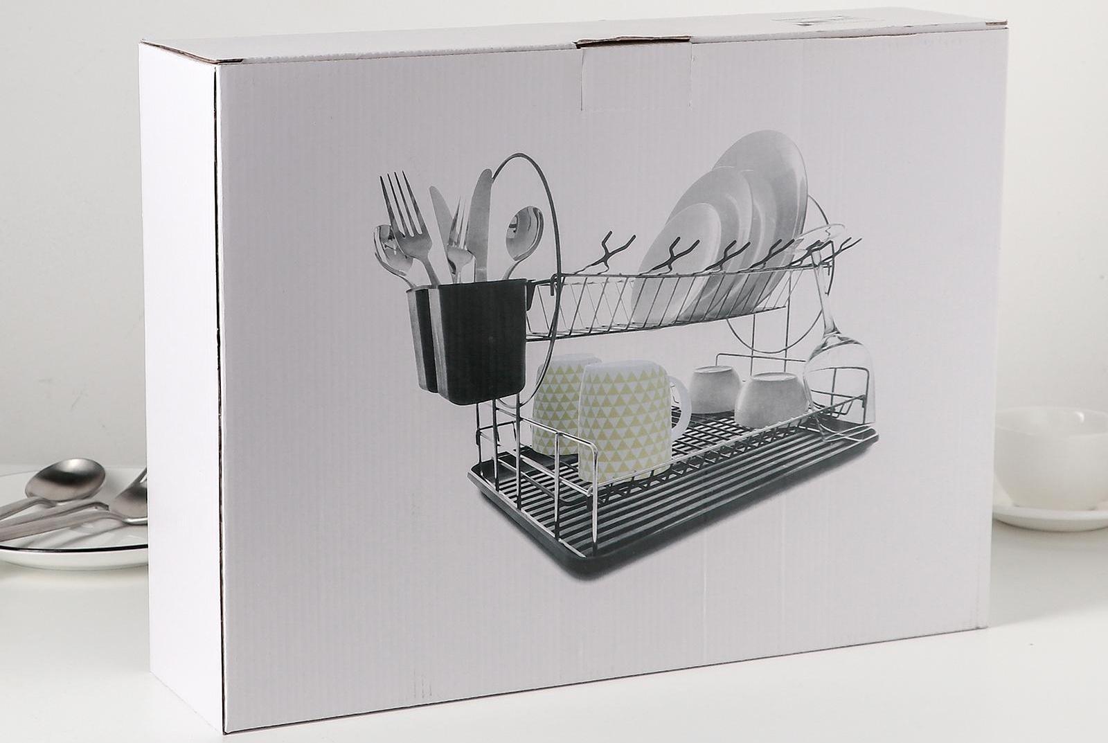 Сушилка для посуды 2-х ярусная, 39×30×32,5, цвет чёрный