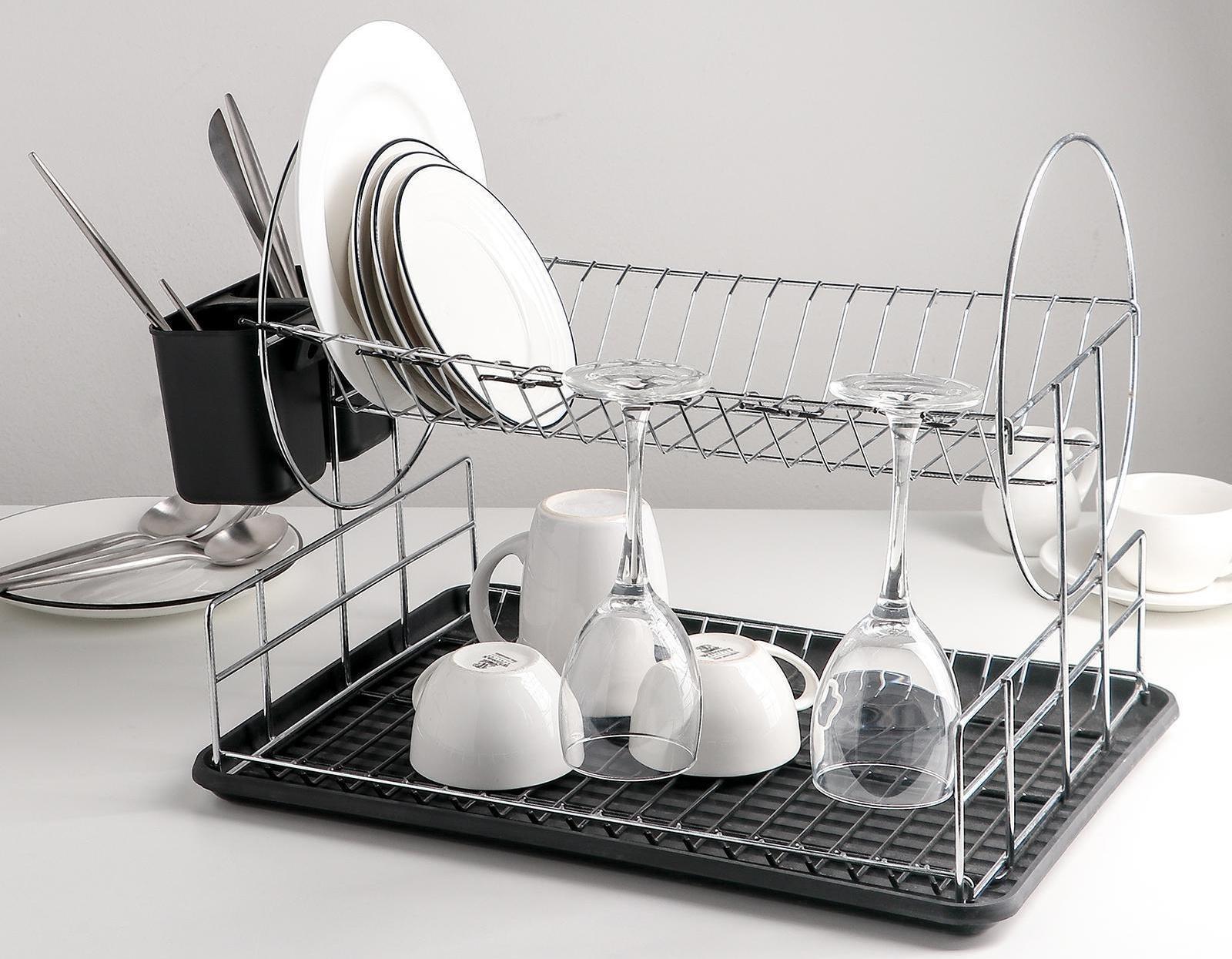 Сушилка для посуды 2-х ярусная, 39×30×32,5, цвет чёрный