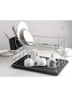 Сушилка для посуды 2-х ярусная, 39×30×32,5, цвет чёрный