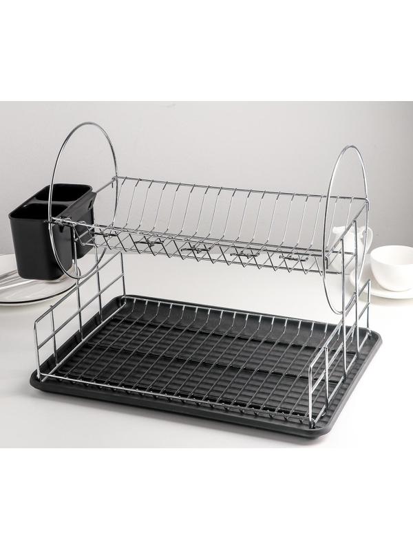 Сушилка для посуды 2-х ярусная, 39×30×32,5, цвет чёрный