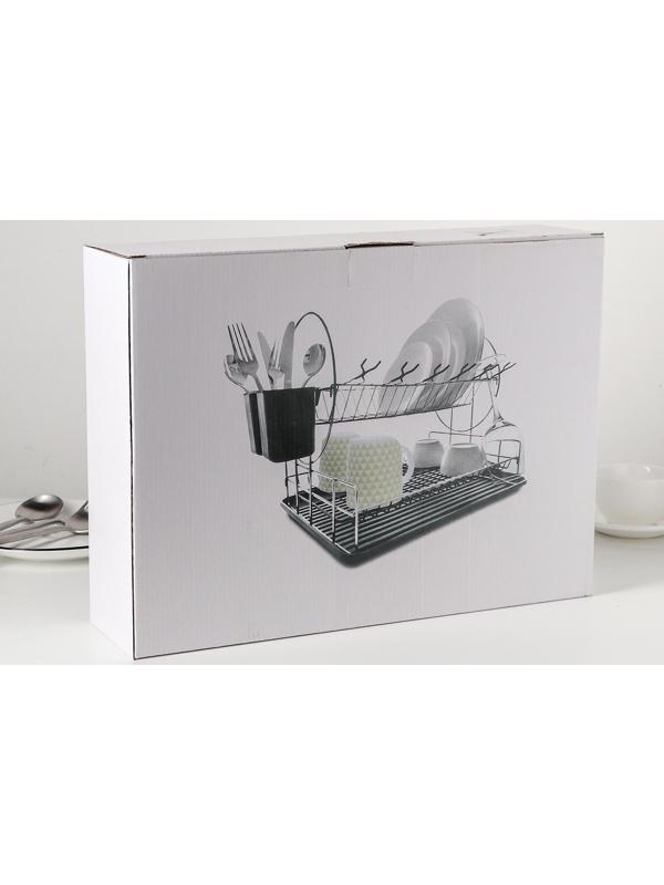 Сушилка для посуды 2-х ярусная, 39×30×32,5, цвет чёрный