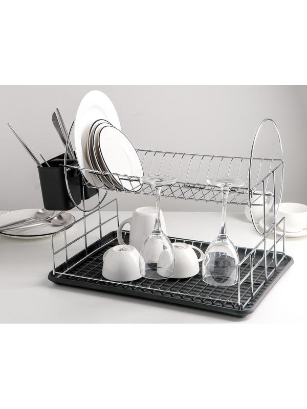 Сушилка для посуды 2-х ярусная, 39×30×32,5, цвет чёрный