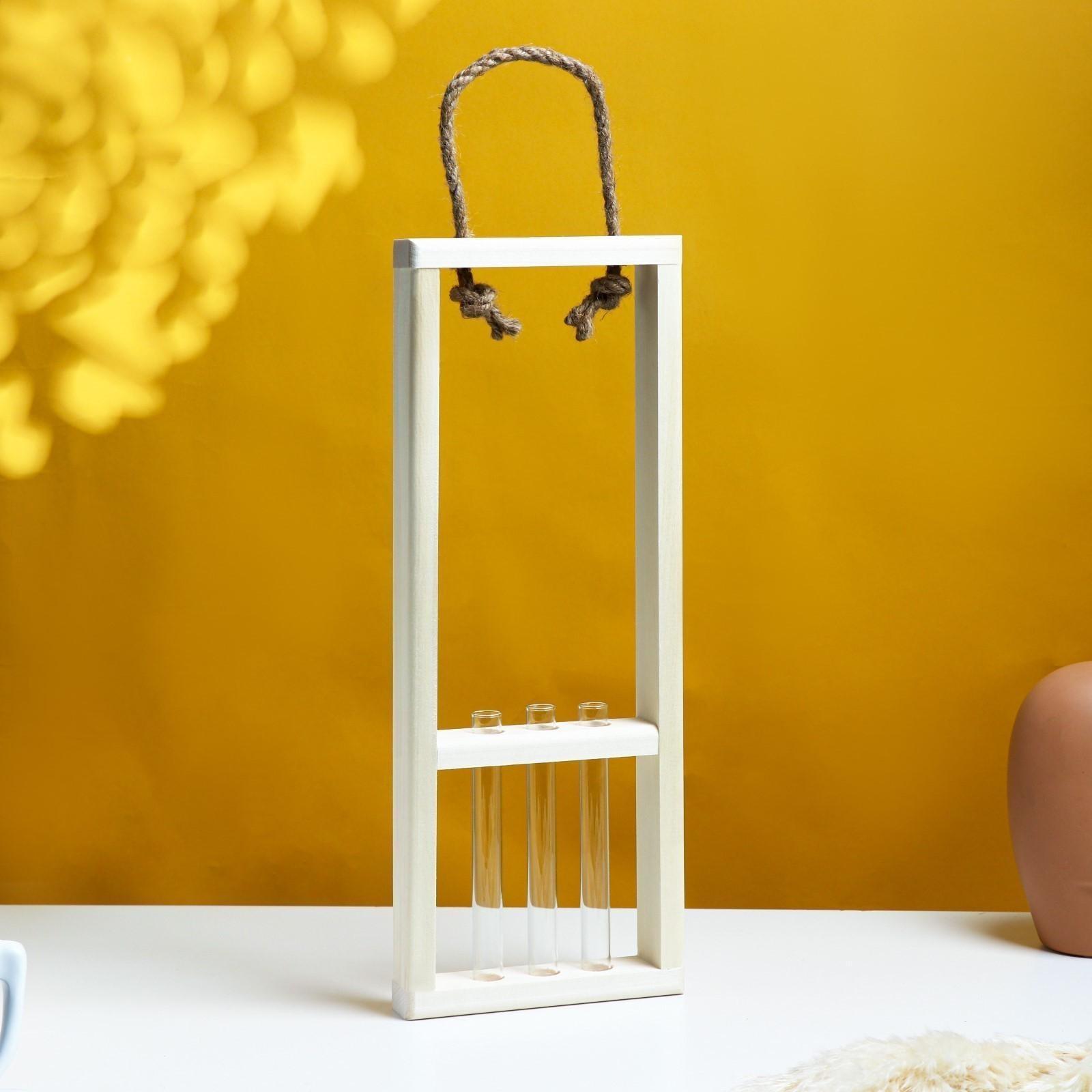 Кашпо деревянное 46×15×4 см с 3 колбами 15 см 