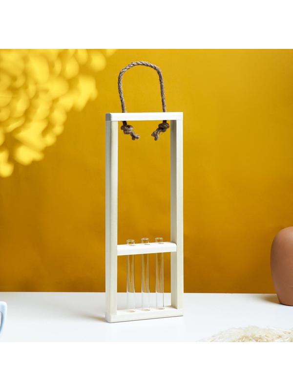 Кашпо деревянное 46×15×4 см с 3 колбами 15 см 