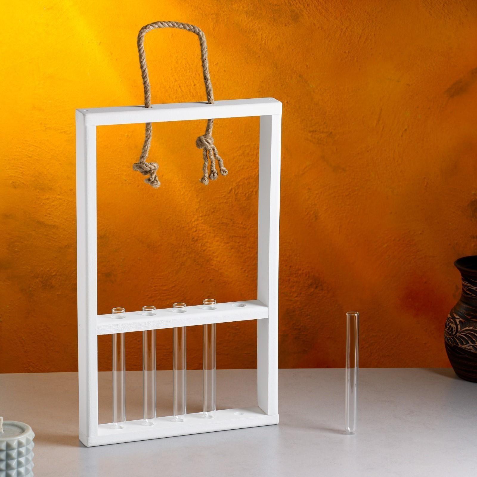 Кашпо деревянное 26×5×40 см с 5 колбами 15 см 