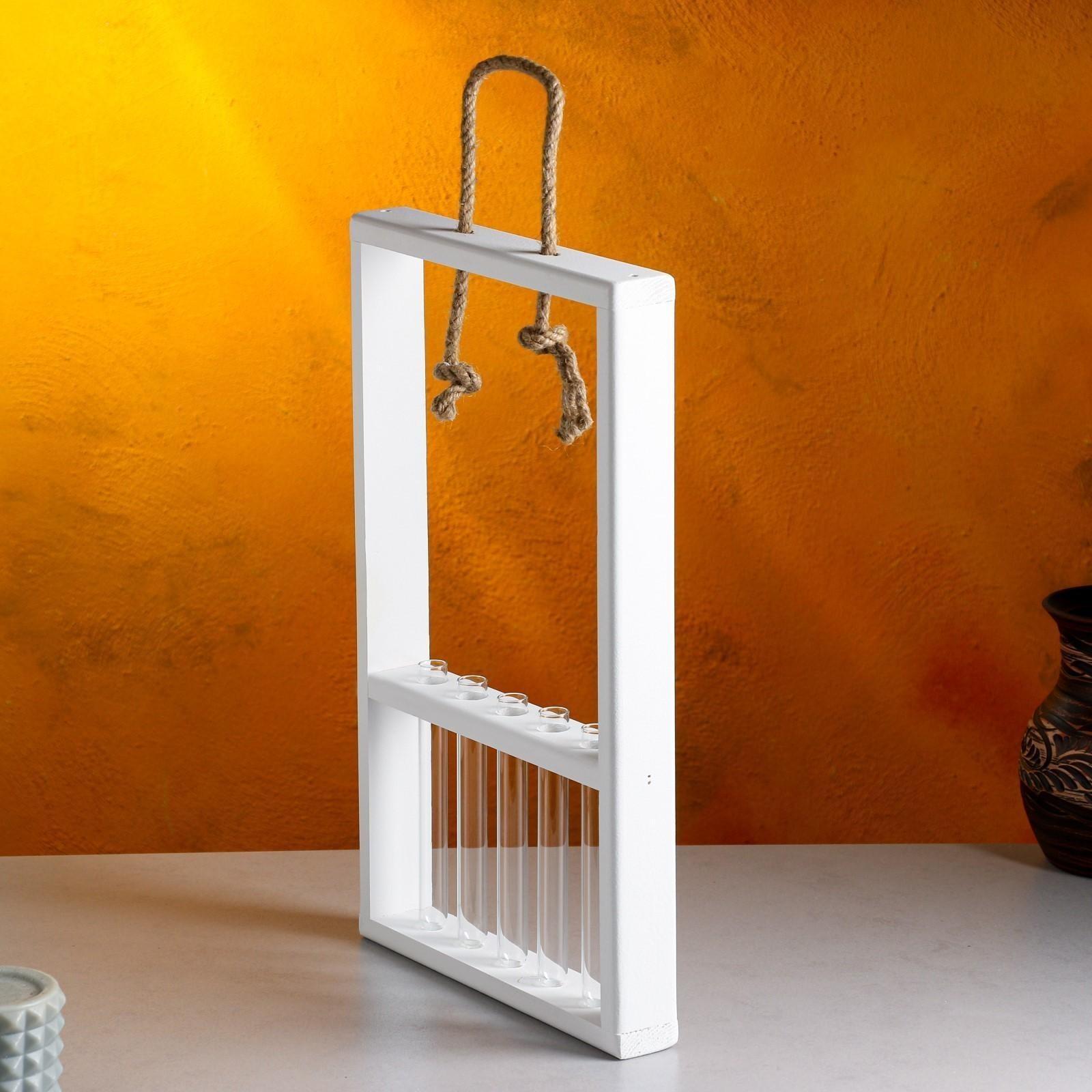 Кашпо деревянное 26×5×40 см с 5 колбами 15 см 