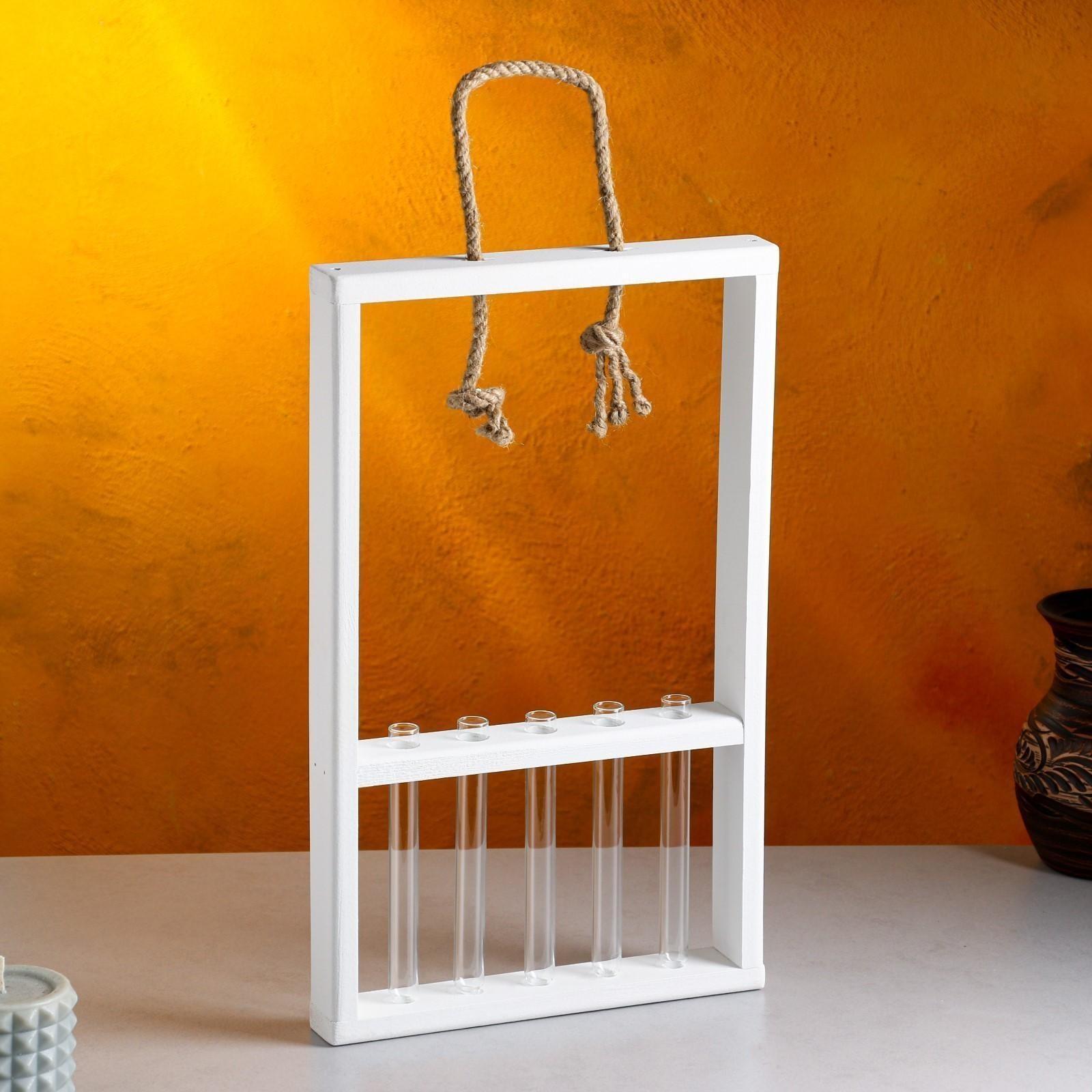 Кашпо деревянное 26×5×40 см с 5 колбами 15 см 