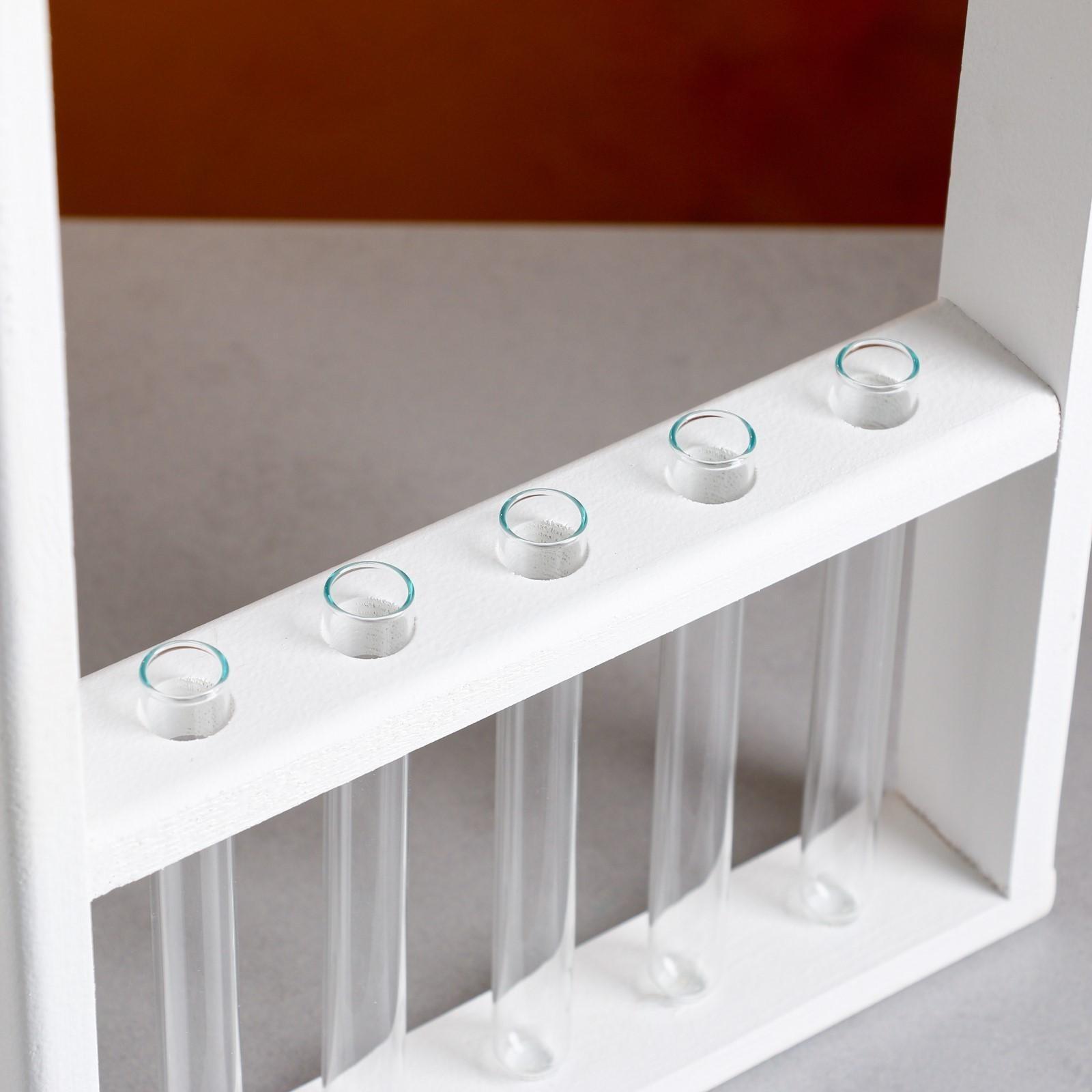 Кашпо деревянное 26×5×40 см с 5 колбами 15 см 