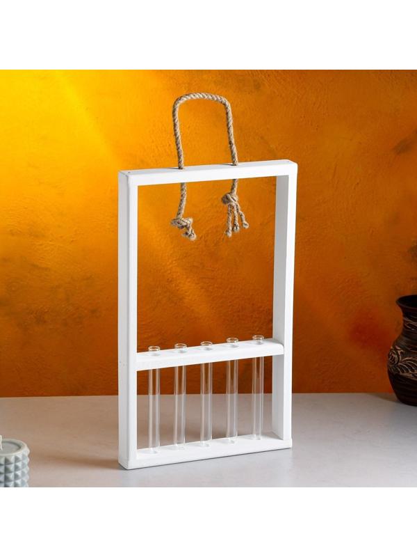 Кашпо деревянное 26×5×40 см с 5 колбами 15 см 