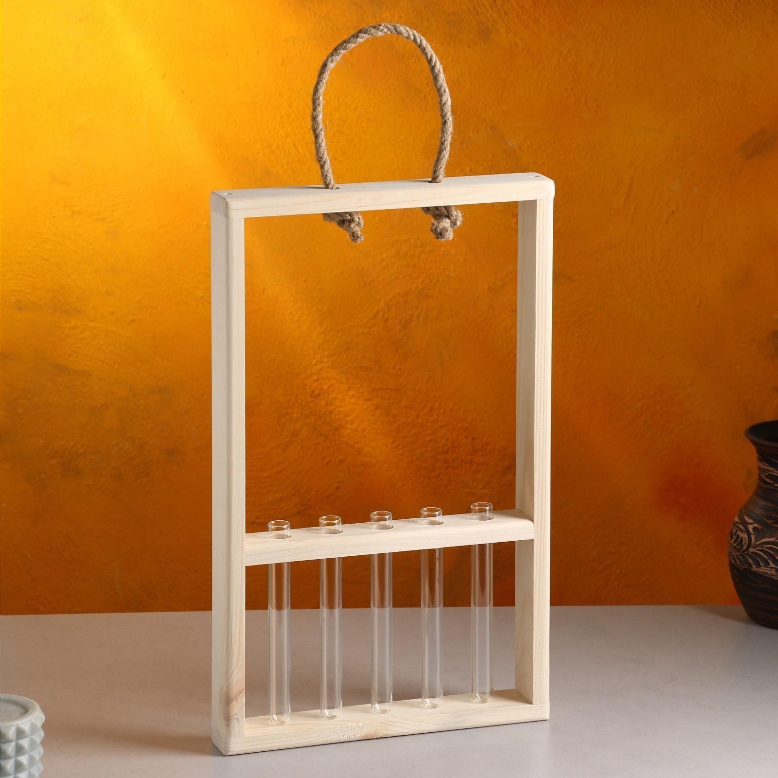 Кашпо деревянное 26×5×40 см с 5 колбами 15 см 