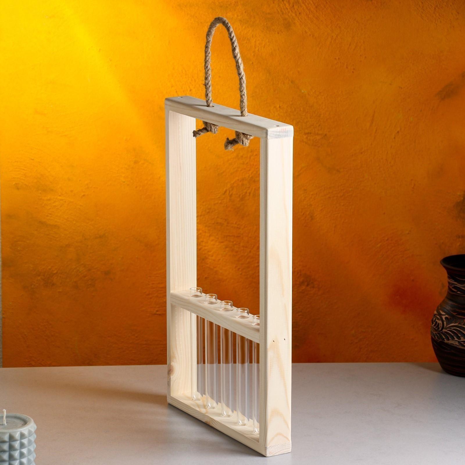 Кашпо деревянное 26×5×40 см с 5 колбами 15 см 