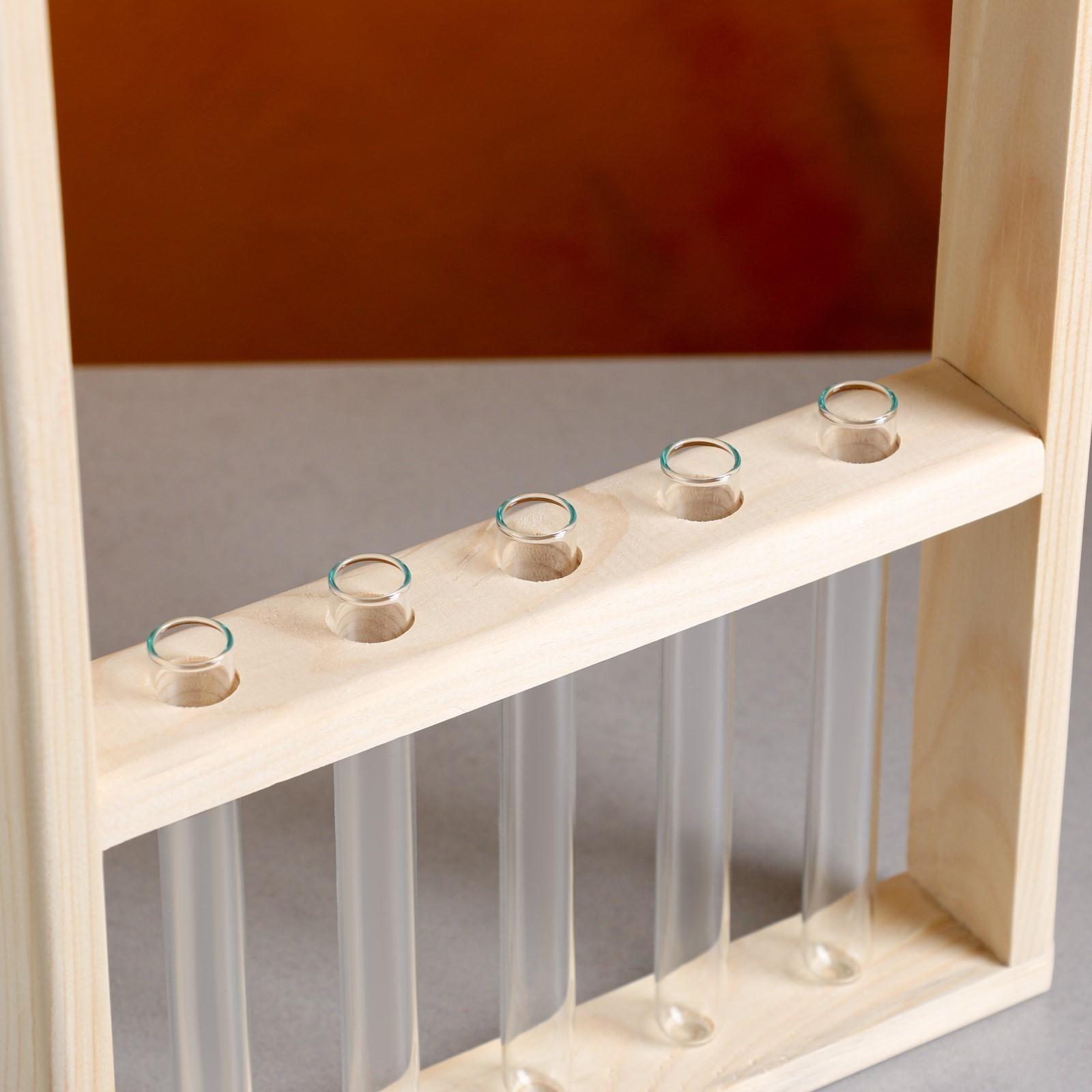 Кашпо деревянное 26×5×40 см с 5 колбами 15 см 