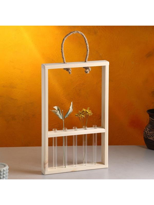 Кашпо деревянное 26×5×40 см с 5 колбами 15 см 