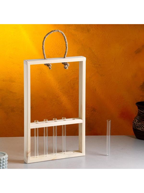 Кашпо деревянное 26×5×40 см с 5 колбами 15 см 