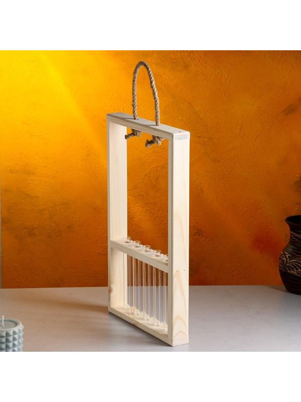 Кашпо деревянное 26×5×40 см с 5 колбами 15 см 