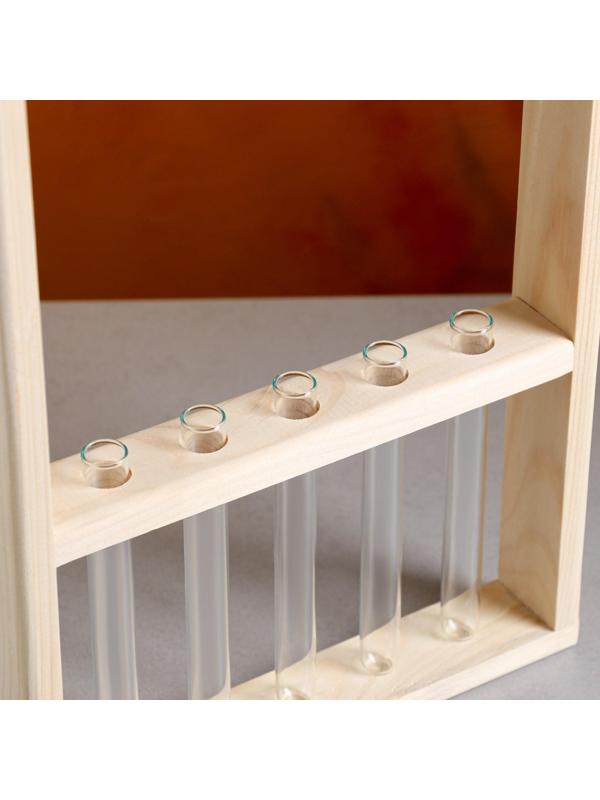 Кашпо деревянное 26×5×40 см с 5 колбами 15 см 