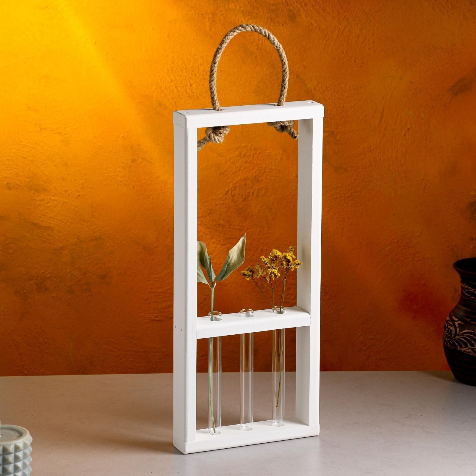 Кашпо деревянное 18×5×40 см с 3 колбами 15 см 