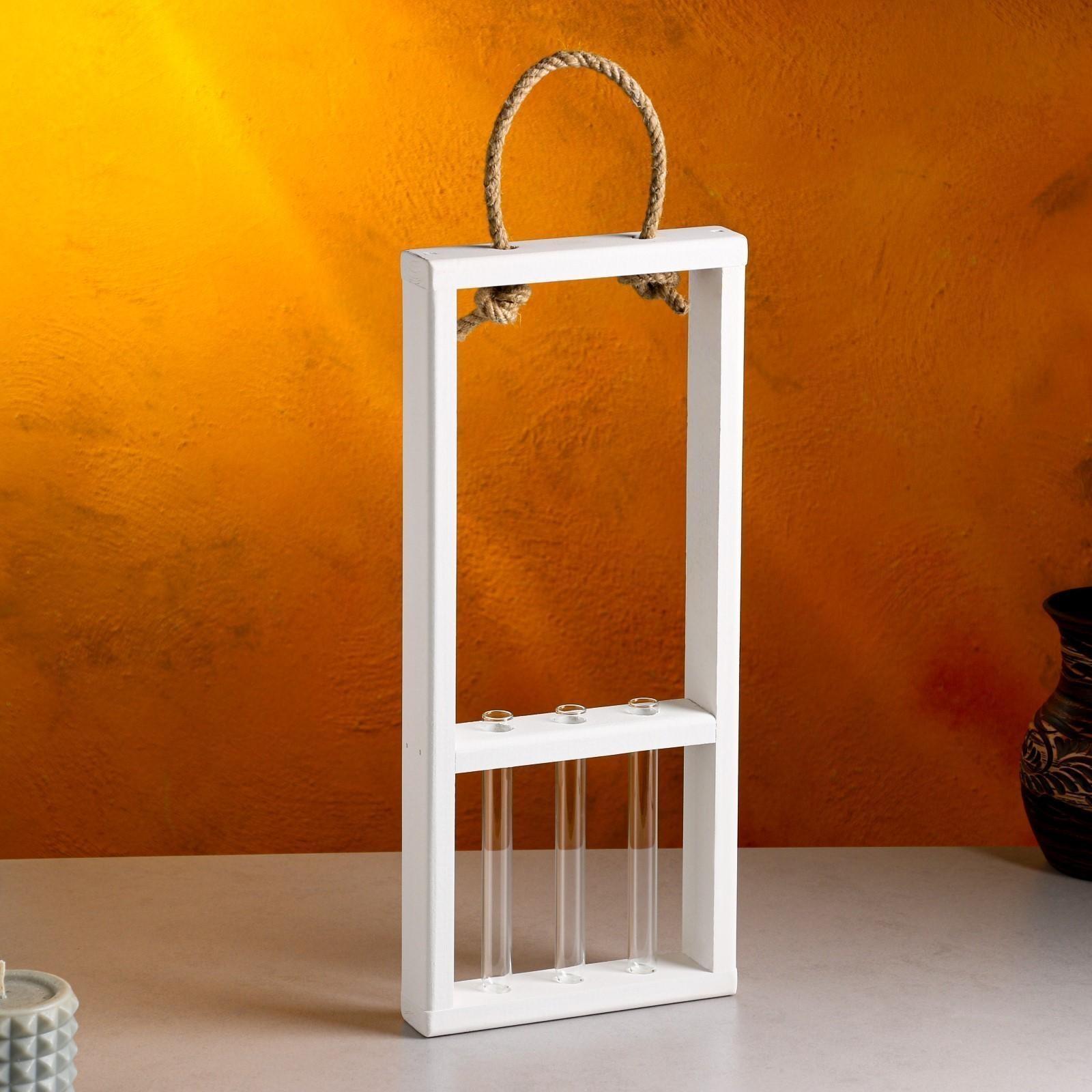 Кашпо деревянное 18×5×40 см с 3 колбами 15 см 