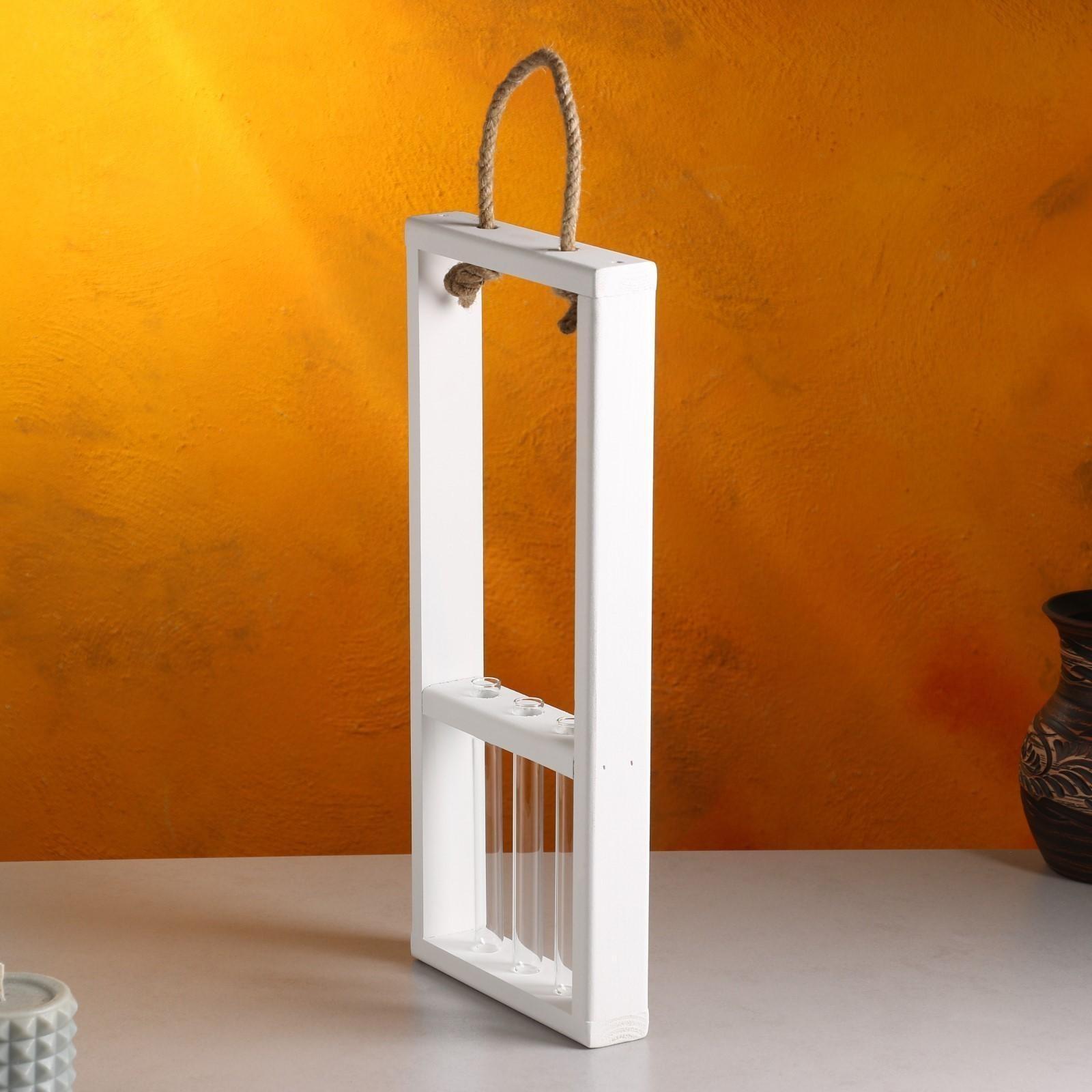 Кашпо деревянное 18×5×40 см с 3 колбами 15 см 