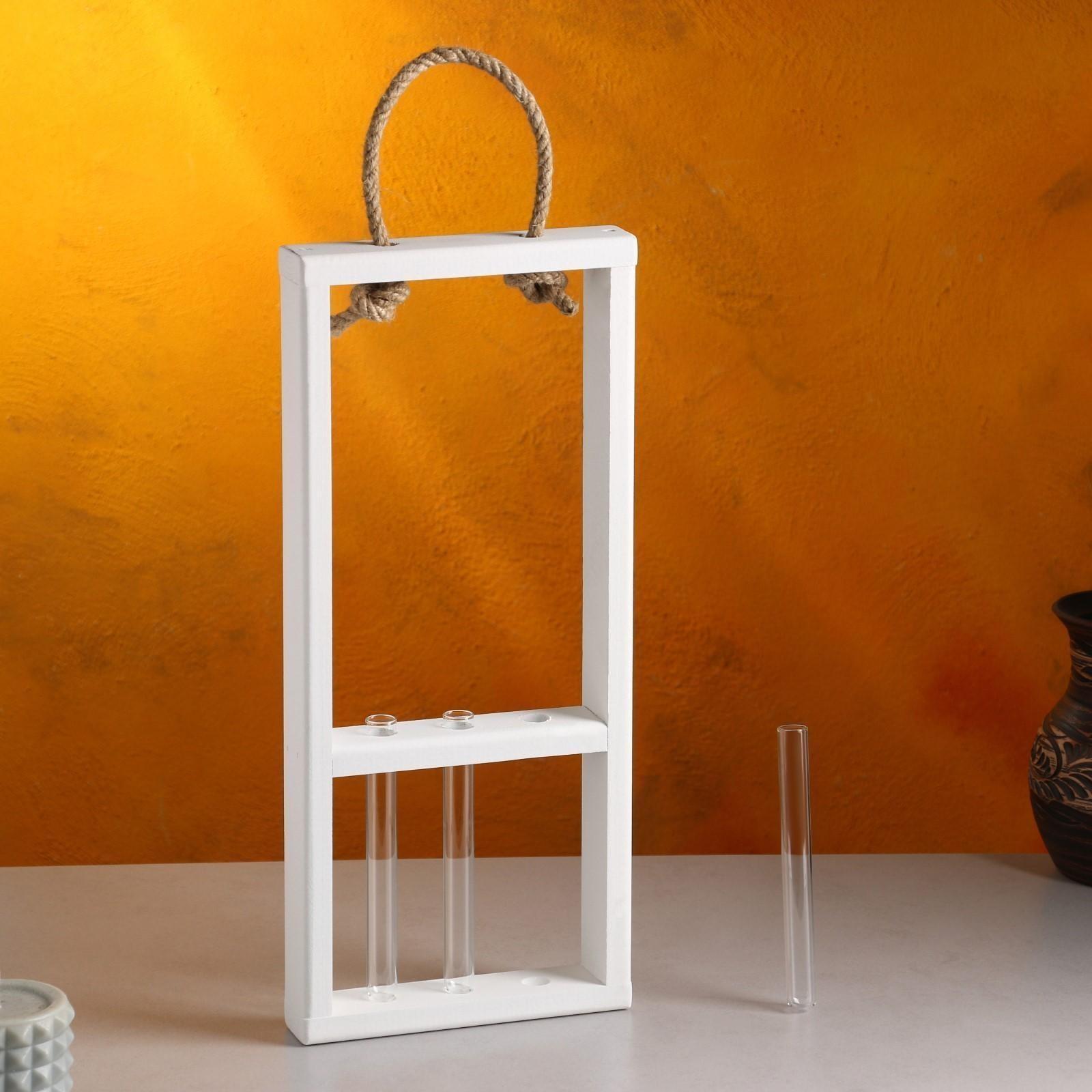 Кашпо деревянное 18×5×40 см с 3 колбами 15 см 