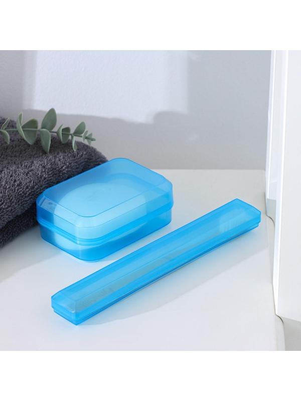 Набор дорожный, 2 предмета: футляр для зубной щётки 19 см, мыльница 10×6×3,5 см, цвет МИКС