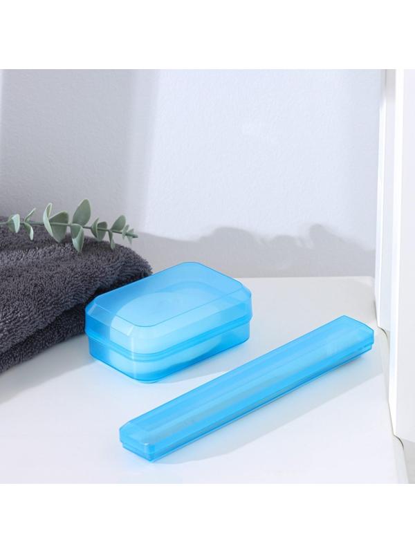 Набор дорожный, 2 предмета: футляр для зубной щётки 19 см, мыльница 10×6×3,5 см, цвет МИКС