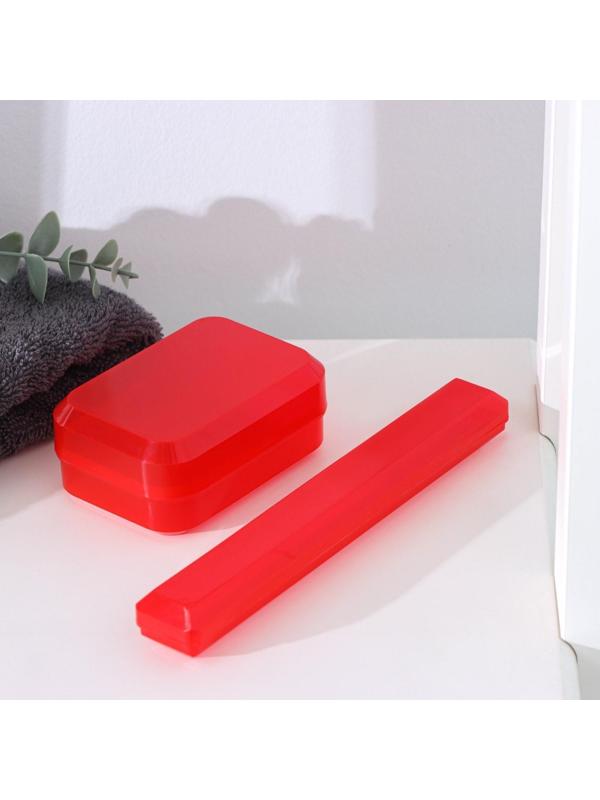 Набор дорожный, 2 предмета: футляр для зубной щётки 19 см, мыльница 10×6×3,5 см, цвет МИКС