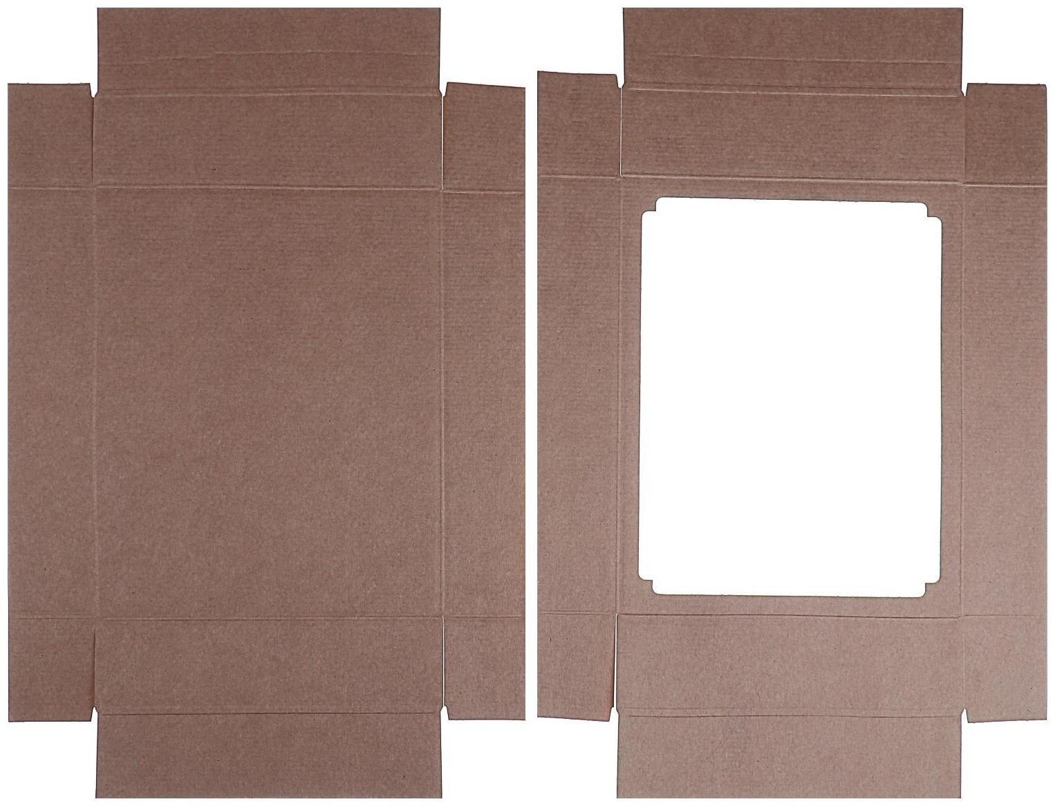 Коробка сборная без печати крышка-дно бурая с окном 29 х 23,5 х 6 см