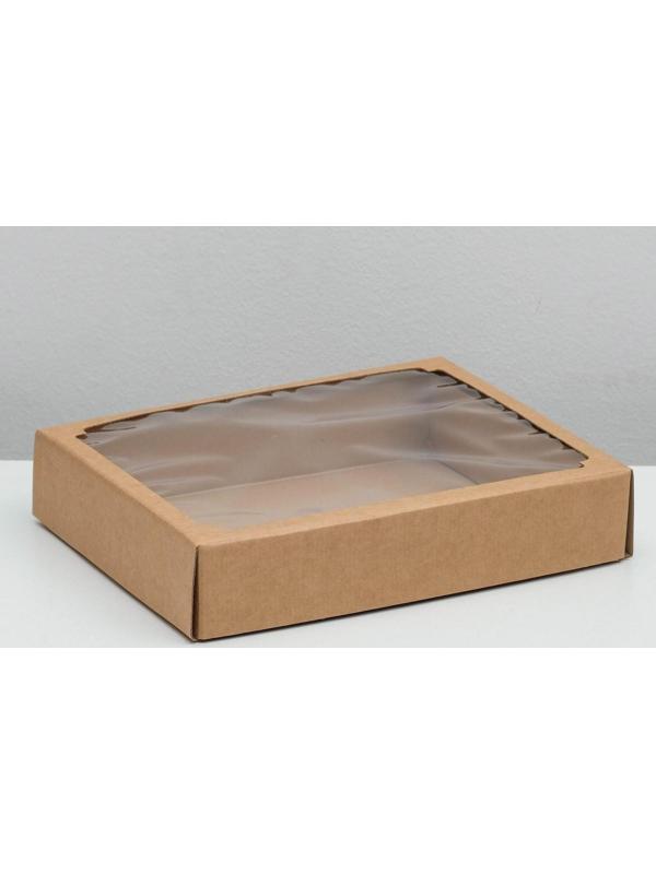 Коробка сборная без печати крышка-дно бурая с окном 29 х 23,5 х 6 см