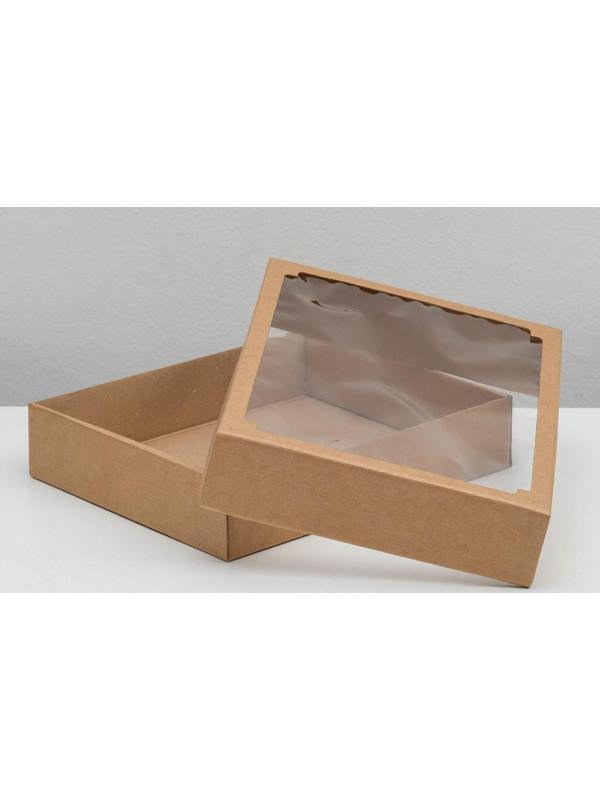 Коробка сборная без печати крышка-дно бурая с окном 29 х 23,5 х 6 см