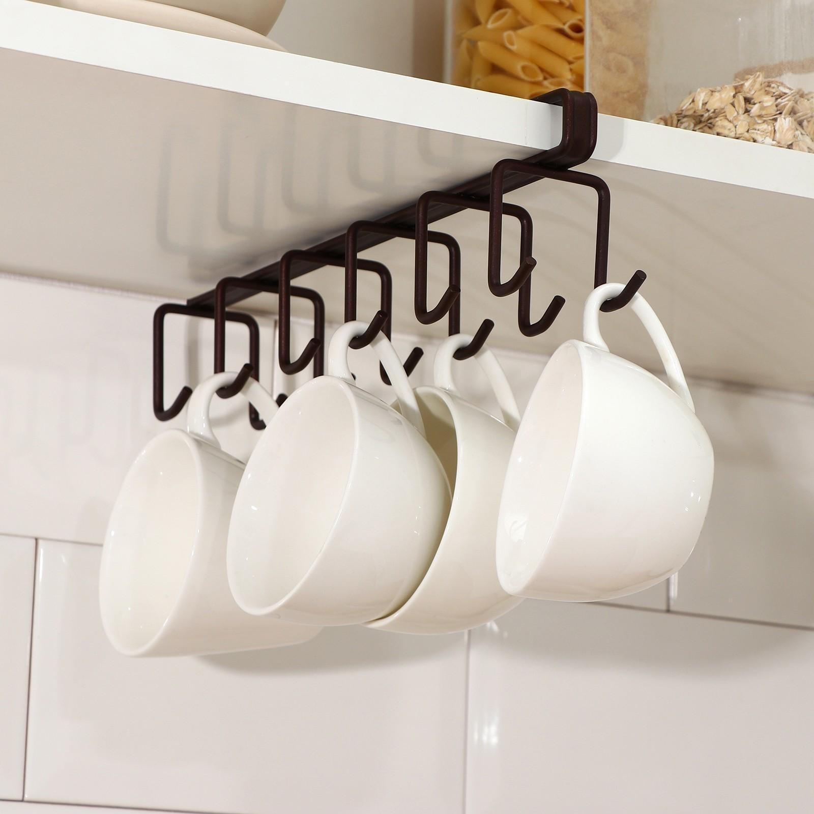 Держатель для кружек подвесной на 12 предметов Доляна, 27×5×7,5 см, цвет коричневый