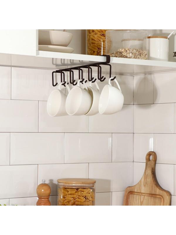 Держатель для кружек подвесной на 12 предметов Доляна, 27×5×7,5 см, цвет коричневый