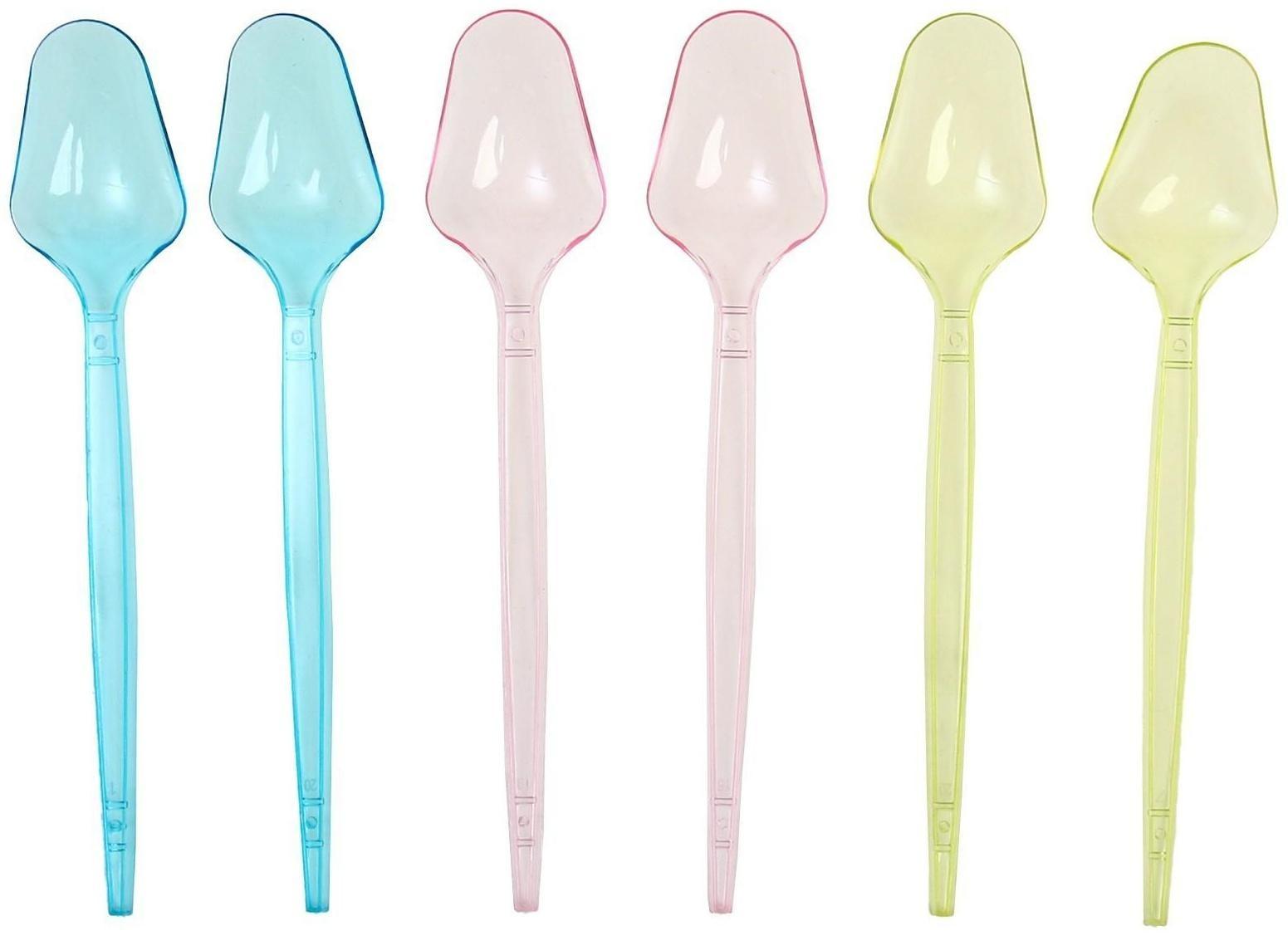 Ложки пластиковые, набор 6 шт., цвета МИКС