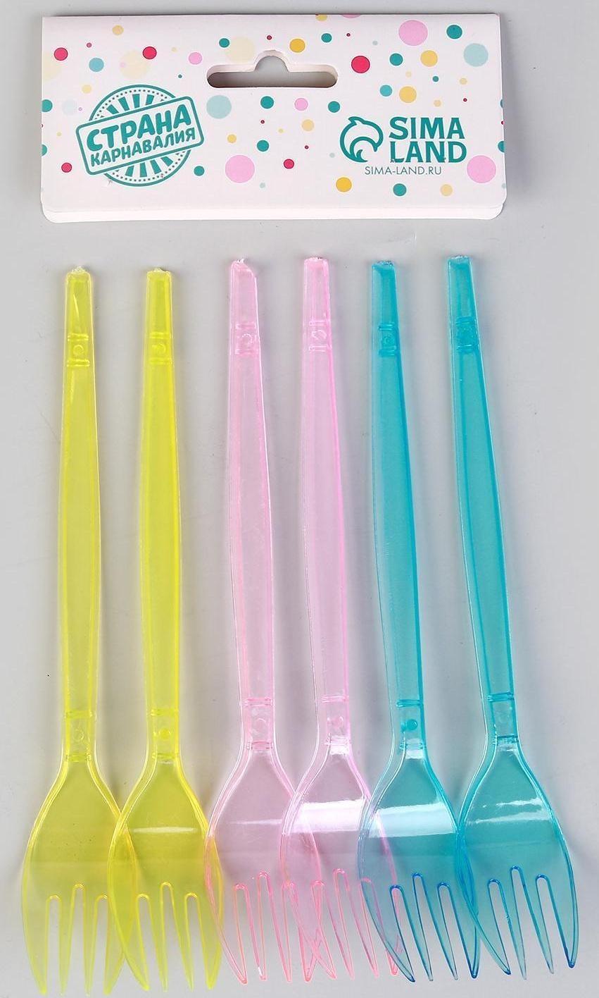 Вилки пластиковые, набор 6 шт., цвета МИКС