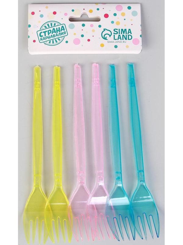 Вилки пластиковые, набор 6 шт., цвета МИКС