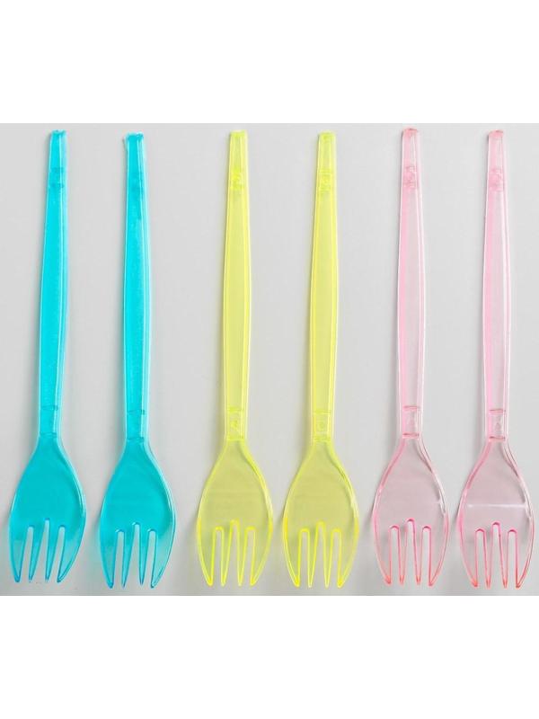 Вилки пластиковые, набор 6 шт., цвета МИКС